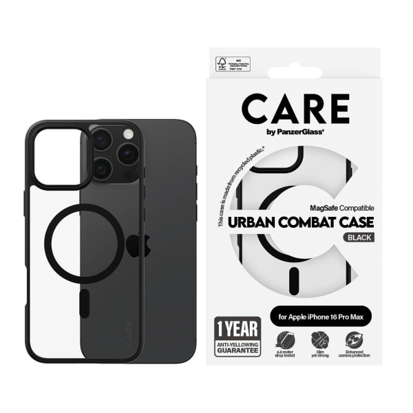 5715685004261 - CARE by PanzerGlass® Flagship Case Transparent Urban Combat Schwarz Rahmen & MagSafe für iPhone 16 Pro Max