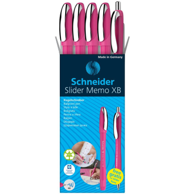 AKTION: Schneider Kugelschreiber Slider Memo pink, Schreibfarbe: blau + GRATIS Schneider Kugelschreiber Slider Rave XB pink