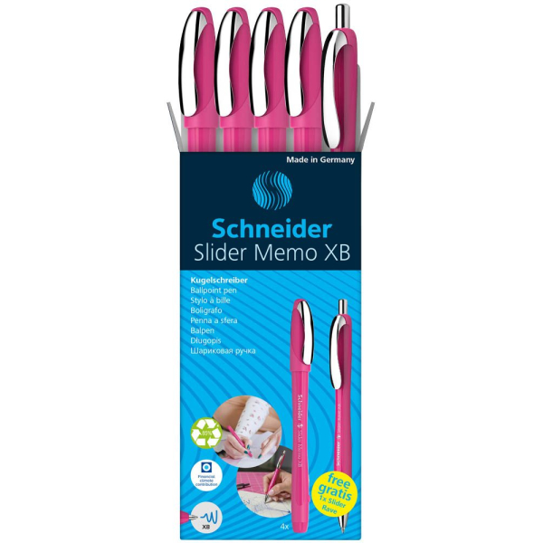 4004675186843 - AKTION Kugelschreiber Slider Memo pink Schreibfarbe blau + GRATIS Kugelschreiber Slider Rave XB pink 4004 4 Stück 4004675186843 - AKTION Kugelschreiber Slider Memo pink Schreibfarbe blau + GRATIS Kugelschreiber Slider Rave XB pink 4004 4 Stück