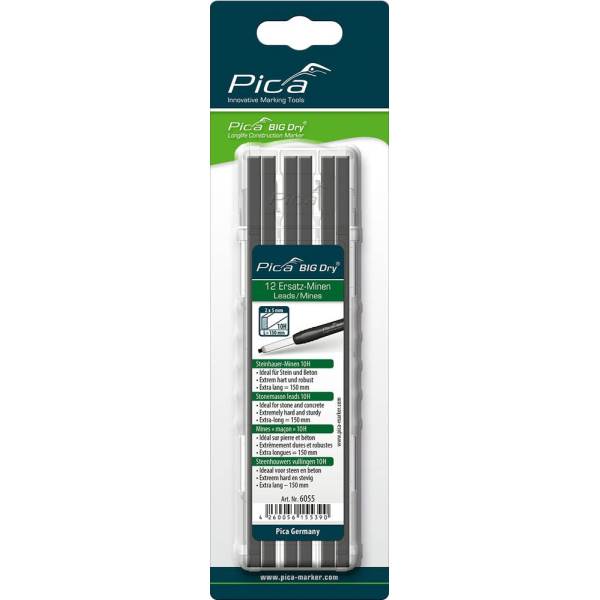 4260056155390 - Big Dry Steinnhauer Bleistiftminen für Zimmermannsbleistift mit Druckmechanismus grau 10H 20 - 50 mm 4260056155390 12 Stück 4260056155390 - Big Dry Steinnhauer Bleistiftminen für Zimmermannsbleistift mit Druckmechanismus grau 10H 20 - 50 mm 4260056155390 12 Stück