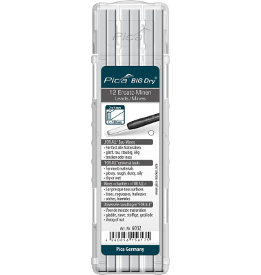 Big Dry For All Bleistiftminen für Zimmermannsbleistift mit Druckmechanismus weiß 2B 2,0 - 5,0 mm