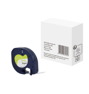 Schriftband WBDMRL91220WT, 12mm x 4m, schwarz/wei&szlig;, kompatibel zu DYMO S0721520