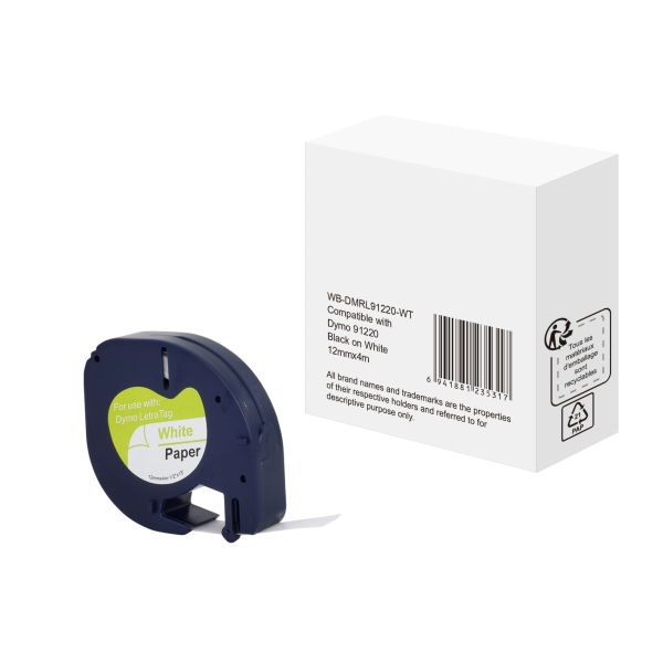 6941881235317 - LT Beschriftungsband Kompatibel DYMO 91220 RL-D-91220 Selbsthaftend Weiß 56 mm x 4 m