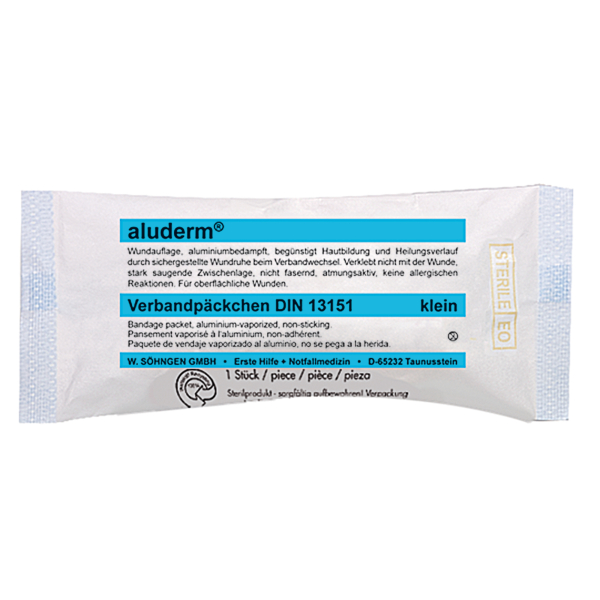 4250108806899 - Aluderm - Verband 6 cmx3 m (BxL) ® 6 cm x 3 m (b x l) Maße Kompresse 8 x 6 cm (b x l) Polyestervlies aluminiumbedampft