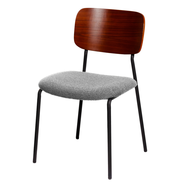 3660141962994 - meet by Paperflow Bistrostuhl LISA gepolstert Gestell schwarz Nussbaumfurnier Bouclé-Bezug grau 2er-Set