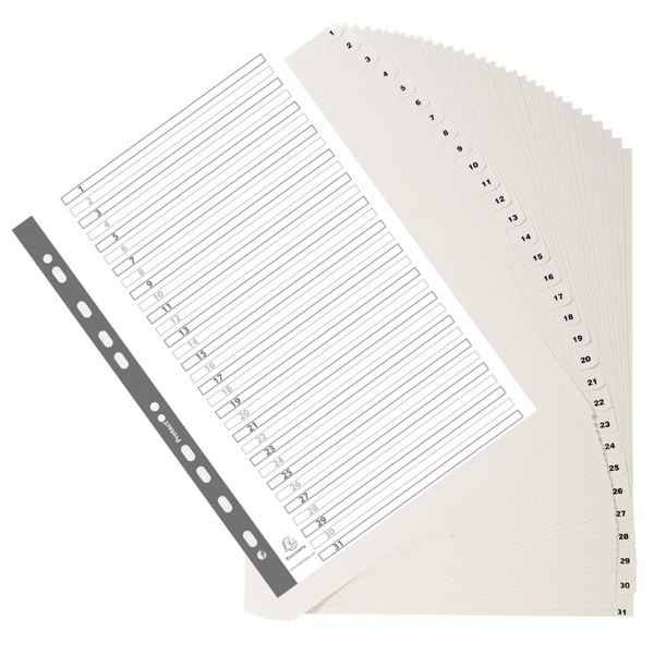 Exacompta Kunststoffregister Forever 1731E, 1 bis 31, A4, graue Taben, 31-teilig 3130630017318 Exacompta