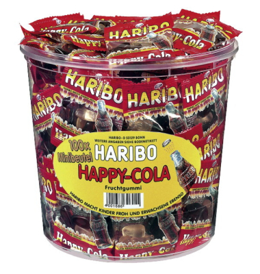Fruchtgummi Happy-Cola Minis, Klarsichtdose mit 100 Stück