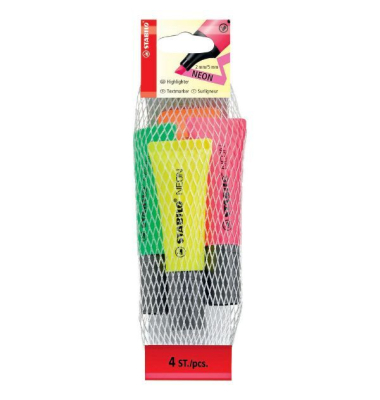 Textmarker 201044, Netzbeutel, pink, gelb, orange, grün, groß Keilspitze