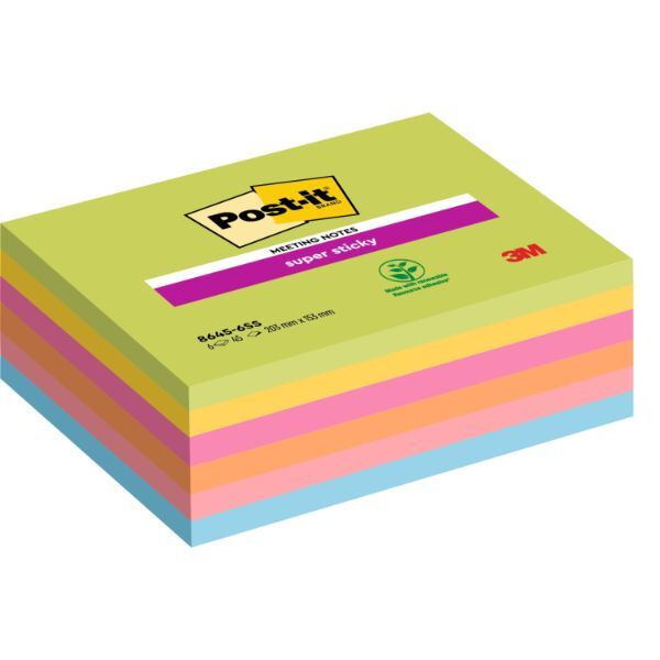 3M Haftnotizen 86456SSEU, 203x152mm, farbig sortiert, rechteckig 4054596856684 3M 6 Stück