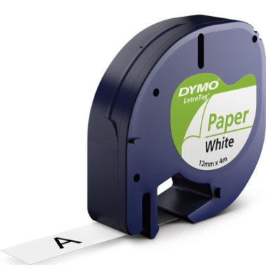 Schriftband Dymo LetraTag 91220, Papier, 12mm x 4m, weiß