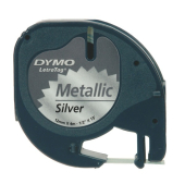 Schriftband Dymo Letratag 91228, Metall, Breite: 12mm, silber