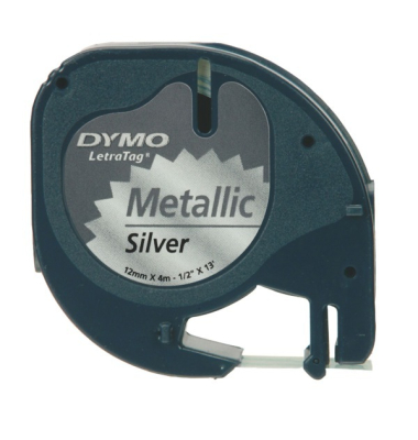 Schriftband Dymo Letratag 91228, Metall, Breite: 12mm, silber