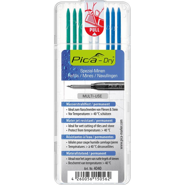 4260056150562 - Dry Wasserstrahl Ersatzminen für Tieflochmarker-Bleistift farbsortiert 28 mm 4260056150562 8 Stück 4260056150562 - Dry Wasserstrahl Ersatzminen für Tieflochmarker-Bleistift farbsortiert 28 mm 4260056150562 8 Stück