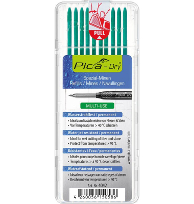 Dry Wasserstrahl Ersatzminen für Tieflochmarker-Bleistift grün 2,8 mm Dry Wasserstrahl Ersatzminen für Tieflochmarker-Bleistift grün 2,8 mm