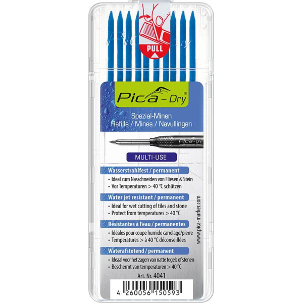 4260056150593 - Dry Wasserstrahl Ersatzminen für Tieflochmarker-Bleistift blau 28 mm 4260056150593 10 Stück 4260056150593 - Dry Wasserstrahl Ersatzminen für Tieflochmarker-Bleistift blau 28 mm 4260056150593 10 Stück