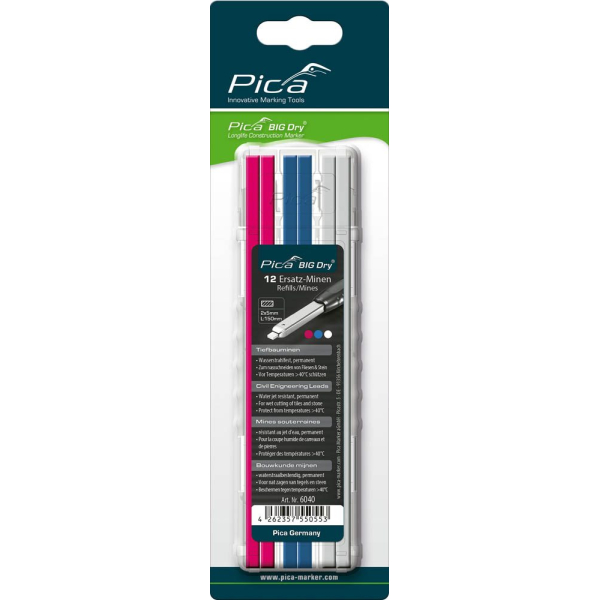 4262357550553 - Big Dry Tiefbau Ersatzminen für Tieflochmarker-Bleistift farbsortiert 20 - 50 mm 4262357550553 12 Stück 4262357550553 - Big Dry Tiefbau Ersatzminen für Tieflochmarker-Bleistift farbsortiert 20 - 50 mm 4262357550553 12 Stück