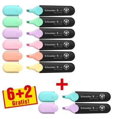 Textmarker Job, 50-115090, Pack, 8-farbig sortiert, 1-5mm Keilspitze