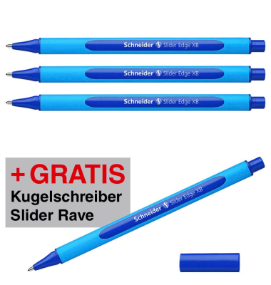 AKTION: Schneider Kugelschreiber Slider Edge blau, Schreibfarbe: blau + GRATIS Schneider Kugelschreiber Slider Rave XB blau