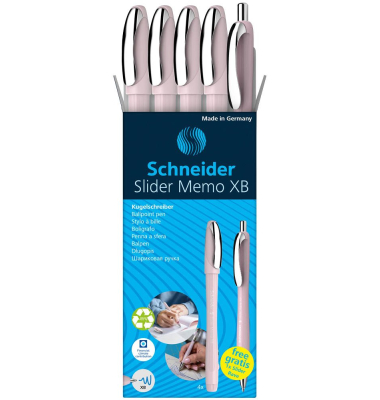 AKTION: Schneider Kugelschreiber Slider Memo pink, Schreibfarbe: blau + GRATIS Schneider Kugelschreiber Slider Rave XB pearl