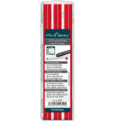 Big Dry For All 6031 Bleistiftminen für Zimmermannsbleistift mit Druckmechanismus rot 2B 2,0 - 5,0 mm