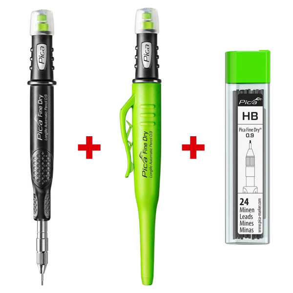 4260056158551 - Bleistift-Set Fine Dry Tieflochmarker 70703 Härte HB 09mm schwarz grün mit Radiergummi 4260056158551 Pica