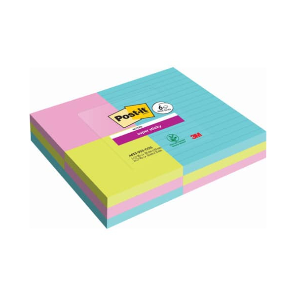 4054596929883 - Post-it Post-it Super Sticky Haftnotizen 152 x 101 mm Blau Grün Pink Rechteckig Liniert 9 Stück à 90 Blatt