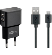 Ladekabel mit Adapter schwarz, Kabellänge: 1,0 m, 12 Watt