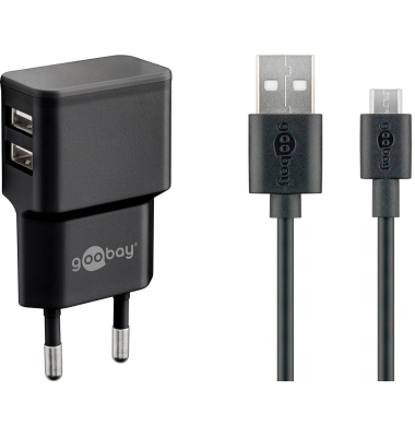 Ladekabel mit Adapter schwarz, Kabellänge: 1,0 m, 12 Watt