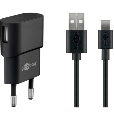 Ladekabel mit Adapter schwarz, Kabellänge: 1,0 m, 5 Watt