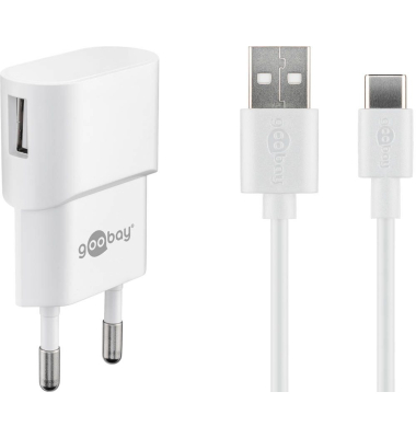 Ladekabel mit Adapter weiß, Kabellänge: 1,0 m, 5 Watt
