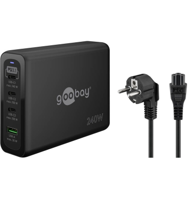 Ladeadapter schwarz, Kabellänge: 1,0 m, 240 Watt
