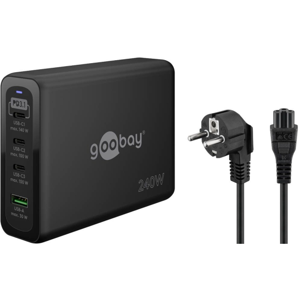 4040849658853 - GOOBAY 65885 - USB-Ladegerät 240 W 1x USB-A (QC) 3x USB-C (PD) GaN schwarz 4040849658853 - GOOBAY 65885 - USB-Ladegerät 240 W 1x USB-A (QC) 3x USB-C (PD) GaN schwarz