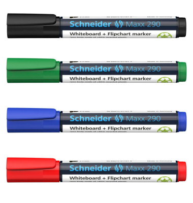 Boardmarker-Set Maxx 290, 129084, Etui, 4-farbig sortiert, 2-3mm Rundspitze