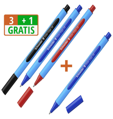 3+1 GRATIS: 3 Kugelschreiber Slider Edge blau Schreibfarbe farbsortiert + GRATIS 1 Kugelschreiber Slider Edge blau
