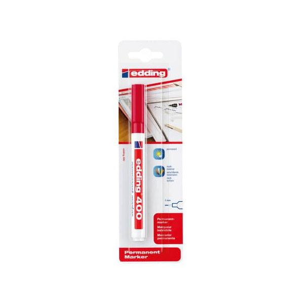 10 Stück Edding Permanentmarker 400, 400-1-1002, Blister, rot, 1mm Rundspitze 4004764060191 Edding