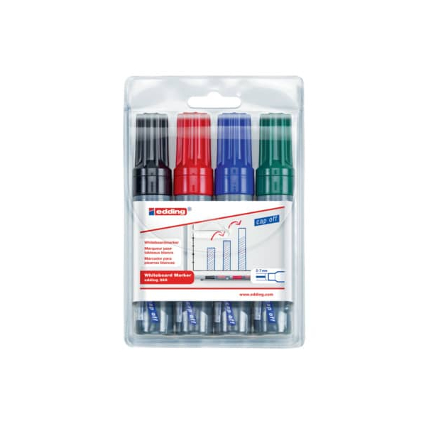 4004764105458 - Whiteboardmarker 365 Keilspitze Strichstärke 2-7 mm trocken abwischbar mit Kappe nachfüllbar farbsortiertes 4er-Set