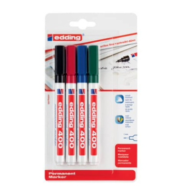 Permanentmarker 400, 400-4-4999, Packung, 4-farbig sortiert, 1mm Rundspitze
