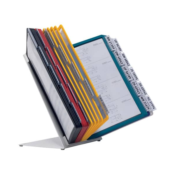 4005546504926 - DURABLE Tischständer-Komplett-Set Ständer in L-Form aus Stahlblech mit 30 Sichttafeln farbig sortiert inklusive Aufsteckreiter 58 mm lang