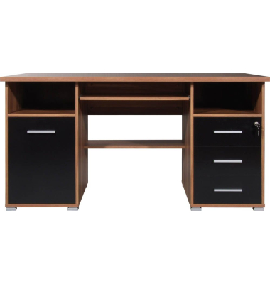 Schreibtischkombination 0484-87, 75cm (H), 145x70cm (BxT), rechteckig, walnuss    schwarz / walnuss
