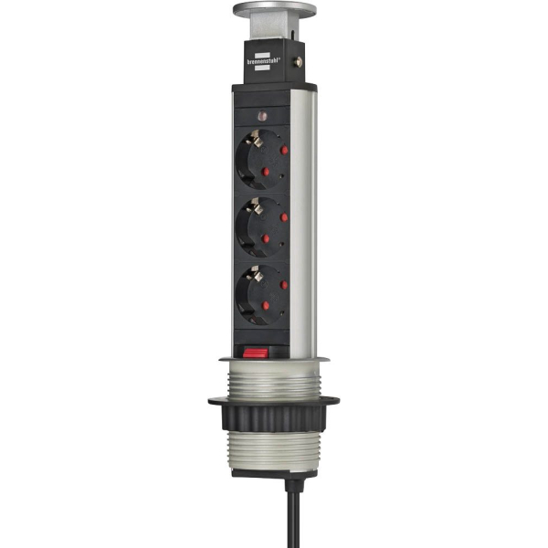 4007123632855 - Brennenstuhl Tower Power Tischsteckdosenleiste 3-fach (Steckdosen-Turm 2m Kabel komplett in Tischplatte versenkbar) alu schwarz - schwarz silber 4007123632855 - Brennenstuhl Tower Power Tischsteckdosenleiste 3-fach (Steckdosen-Turm 2m Kabel komplett in Tischplatte versenkbar) alu schwarz - schwarz silber