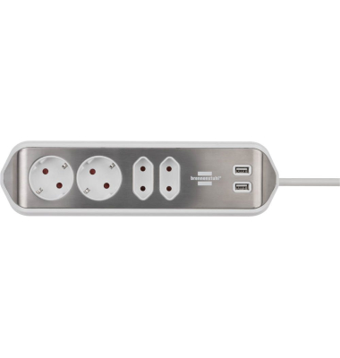 Steckdosenleiste 1153590420 estilo, 4-fach, silber/wei&szlig;
