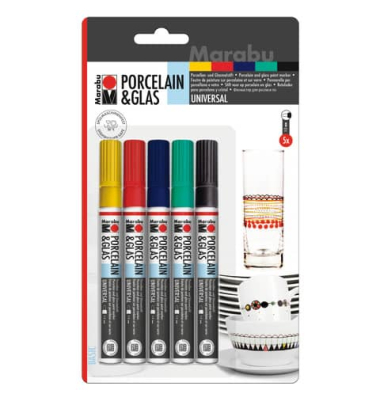 Porzellanmalstift 01230 000 00080, gelb, rot, gr&uuml;n, blau, schwarz, 1-2mm