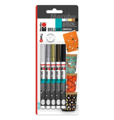 Lackmalstift 01210 000 00081, gold, silber, kupfer, schwarz, weiß, 1-2mm, 5er-Set