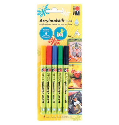 Acrylmalstift 01220 000 00080, gelb, rot, grün, blau, schwarz, 1-2mm, 5er-Set