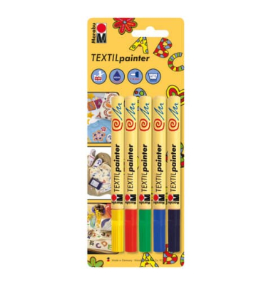 Stoffmalstift 01160 000 00080, gelb, rot, blau, grün, schwarz, 1-2mm, 5er-Set