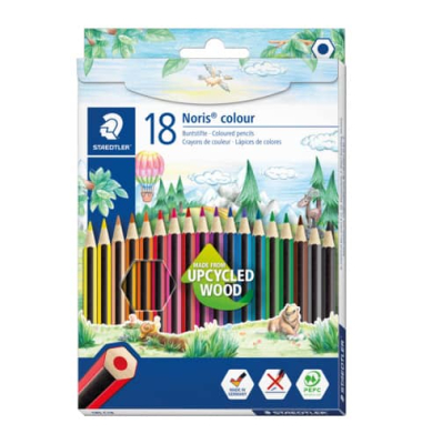 Buntstifte-Set Noris colour, 185 C18, 18-farbig sortiert, sechskant, Packung