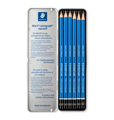 Bleistift-Set Mars Lumograph, 100 G6, 6x blau, k.A., 8B, 7B, 6B, 4B, 2B, HB