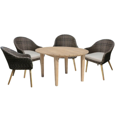 Sitzgruppe PUEBLO ARVADA taupe, natur Kunststoff, Holz, 5-teilig