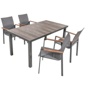 Sitzgruppe Rana grau, anthrazit Kunststoff, Holz, 5-teilig