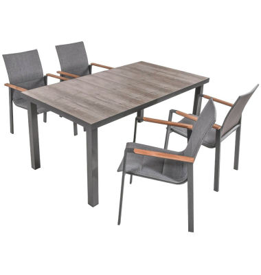 Sitzgruppe Rana grau, anthrazit Kunststoff, Holz, 5-teilig